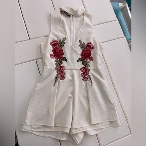 Offwhite Floral Halter Romper